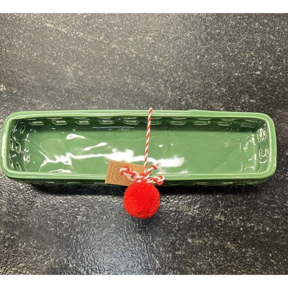 Mud Pie Ceramic Forest Green Woven Cracker Candy Dish Christmas 12”‎ - Picture 4 of 6